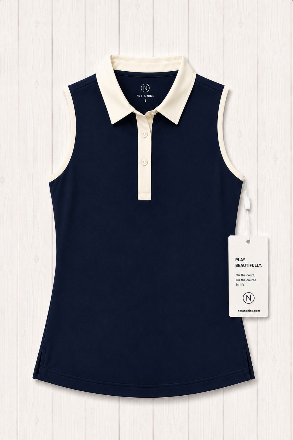 Deep Navy Sleeveless Polo - Cream Trim