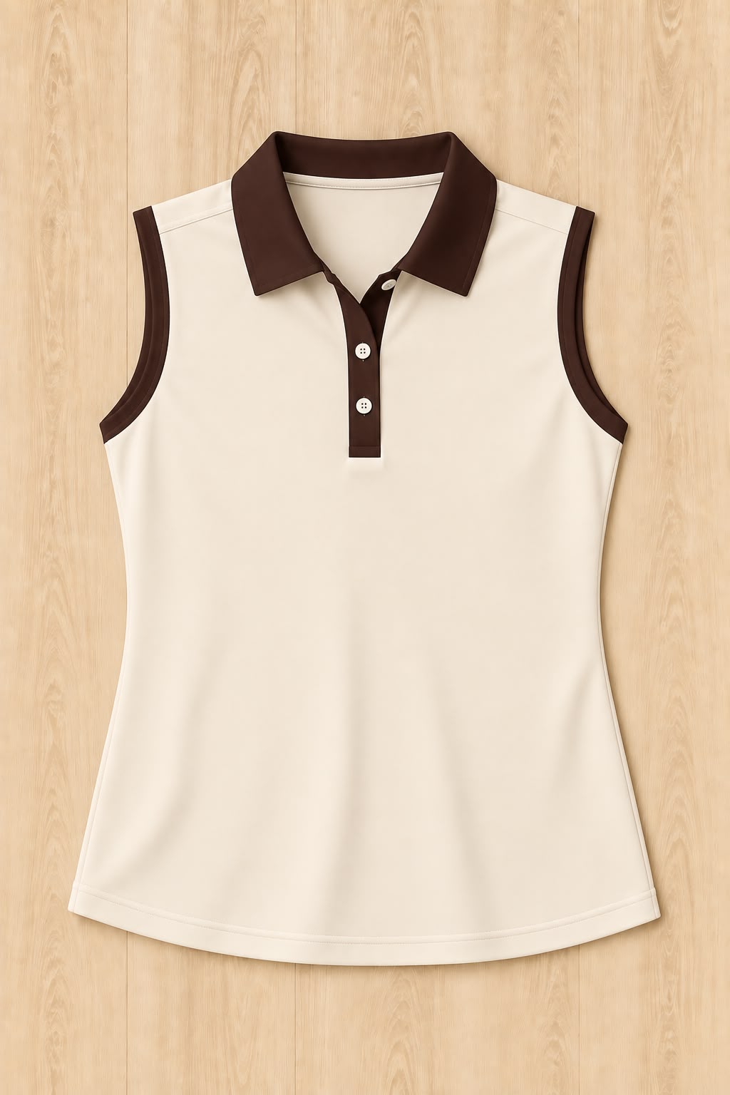 Bone Sleeveless Polo - Chocolate Trim