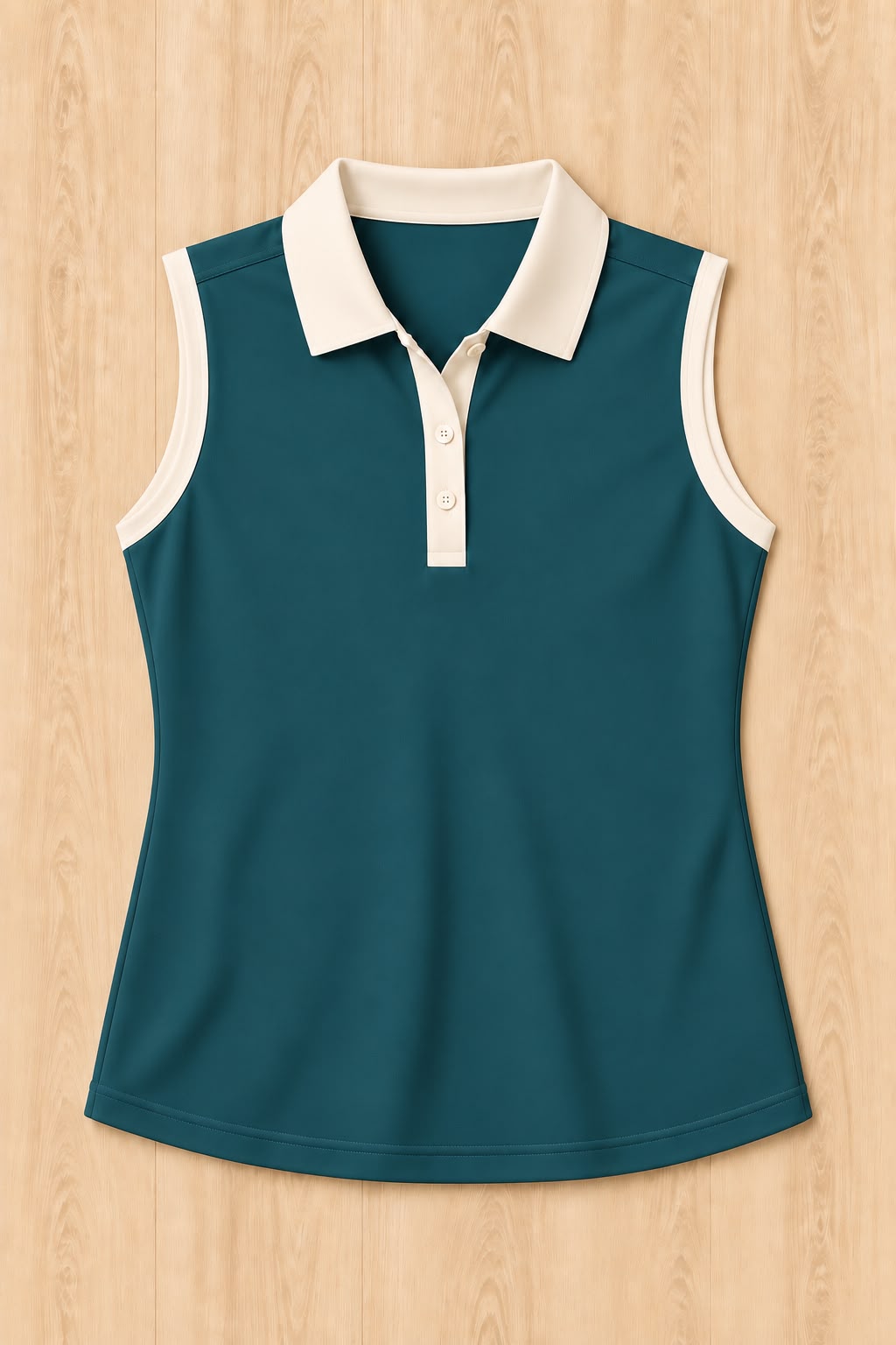 Teal Sleeveless Polo - Bone Trim