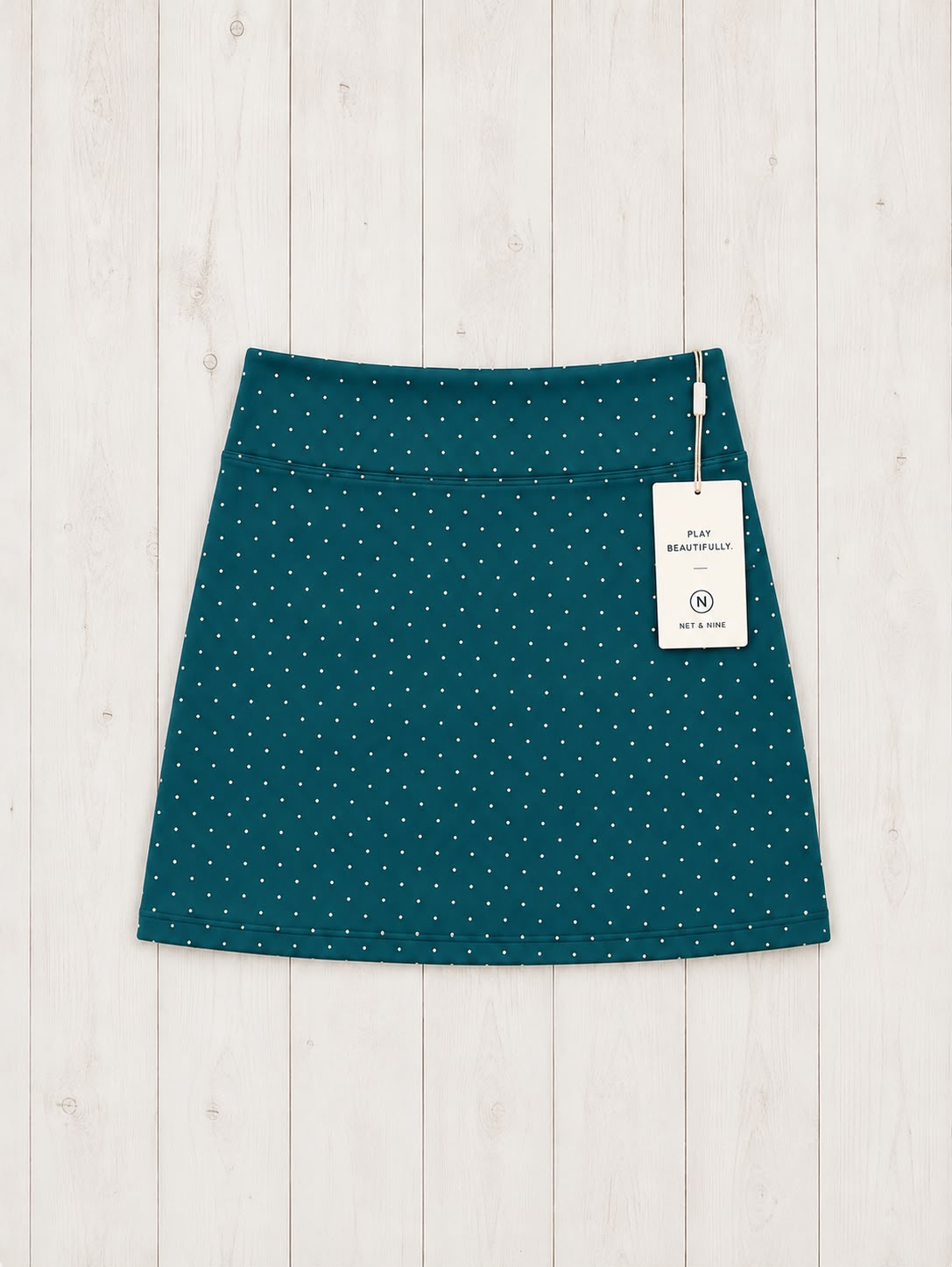 Teal and Bone Polka Dot Straight Skort