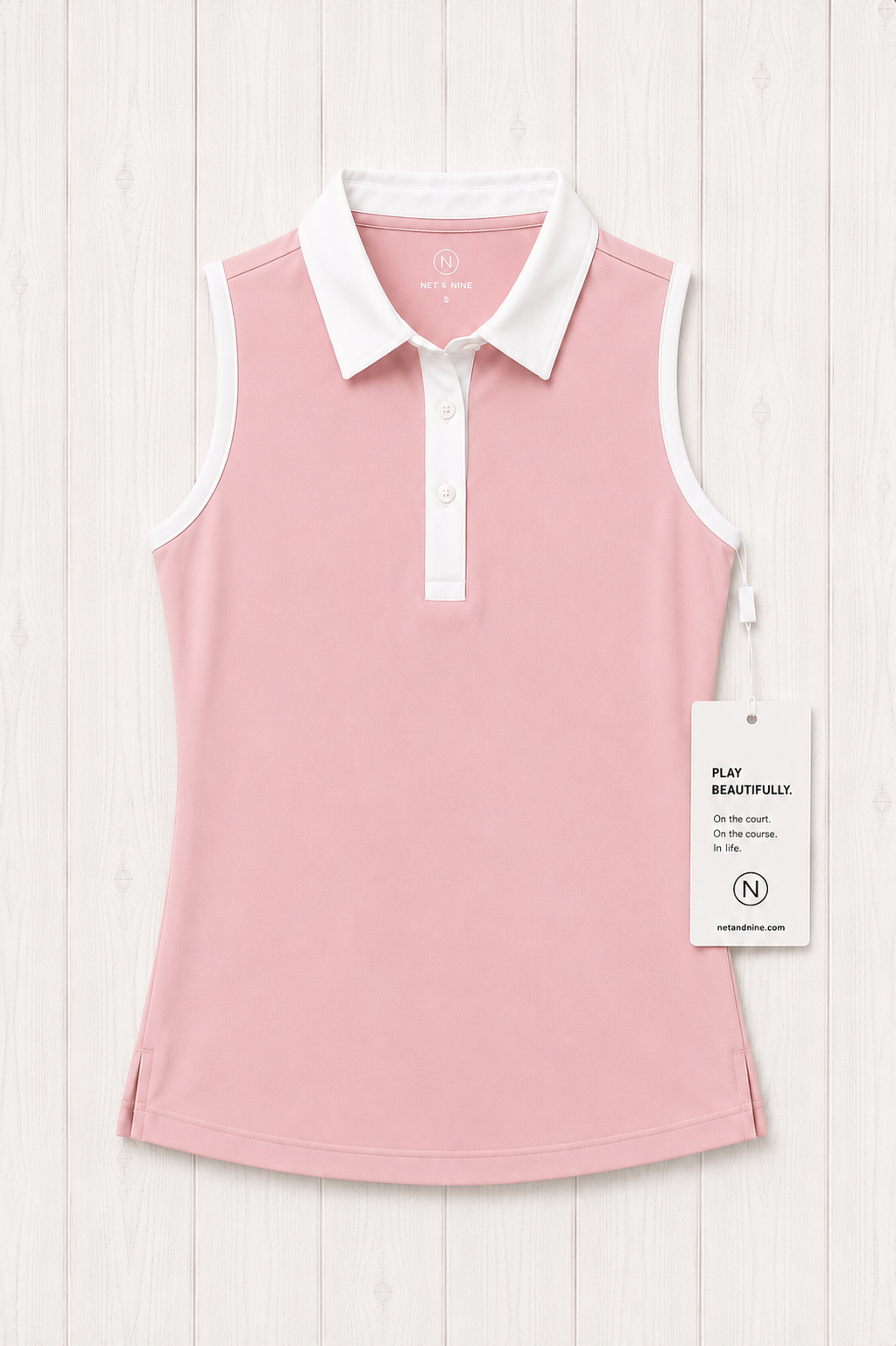 Soft Pink Sleeveless Polo - White Trim