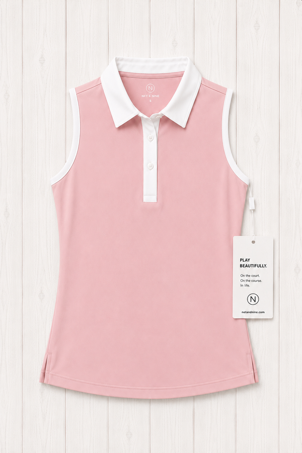 Soft Pink Sleeveless Polo - White Trim