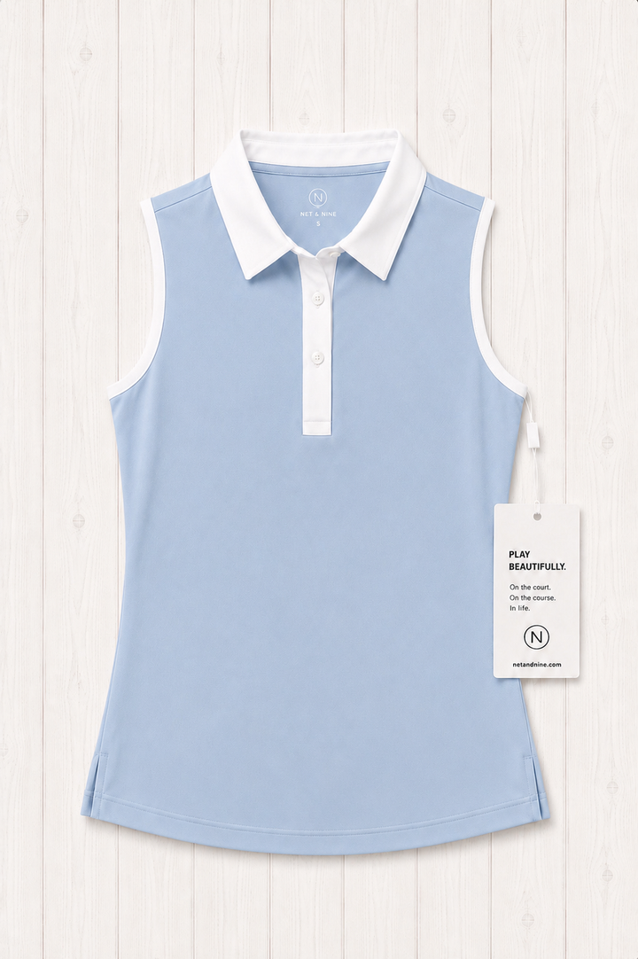 Powder Blue Sleeveless Polo - White Trim