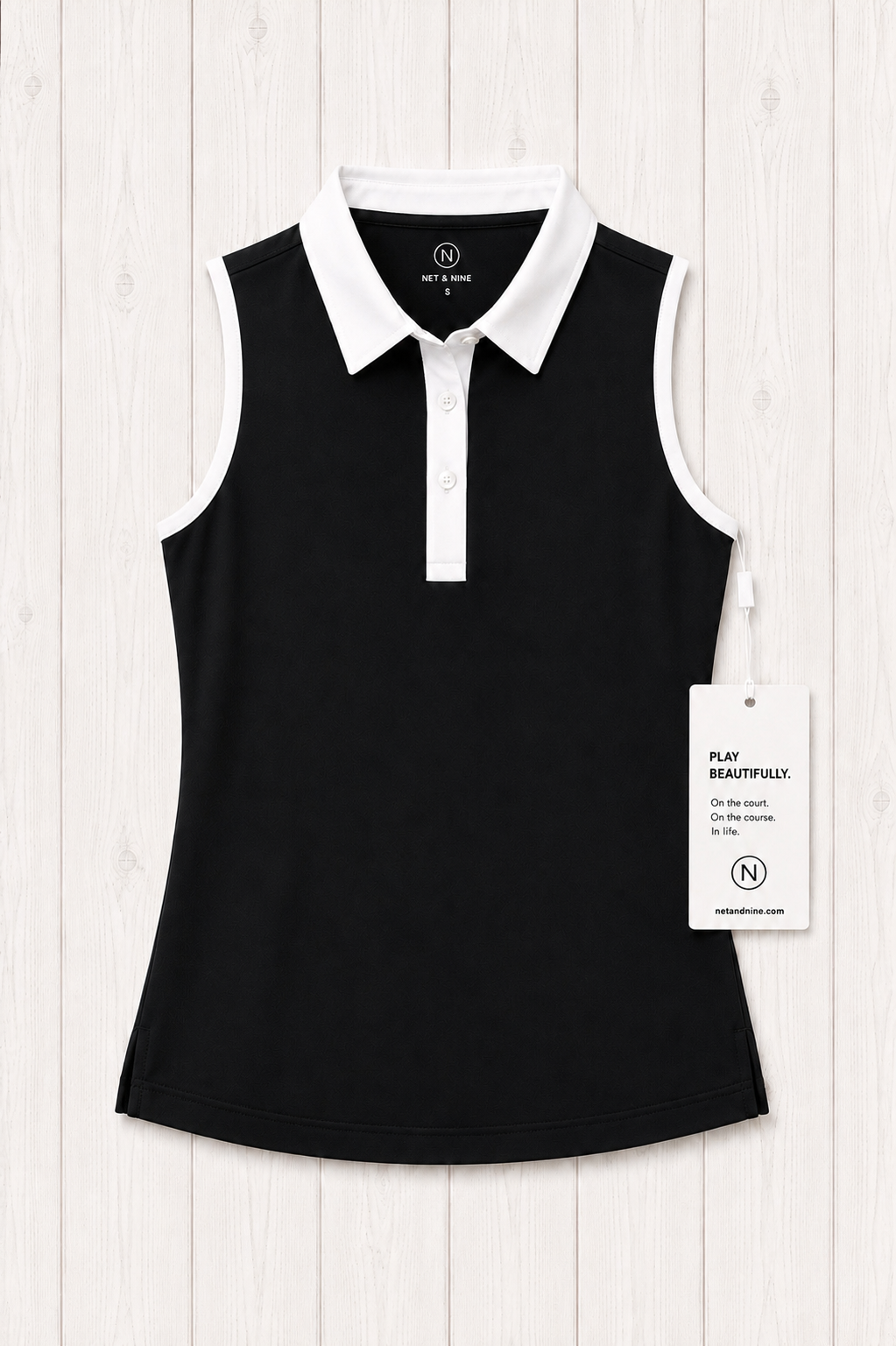 Black Solid Sleeveless Polo - White Trim