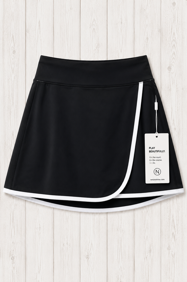 Black Solid Flap Skort
