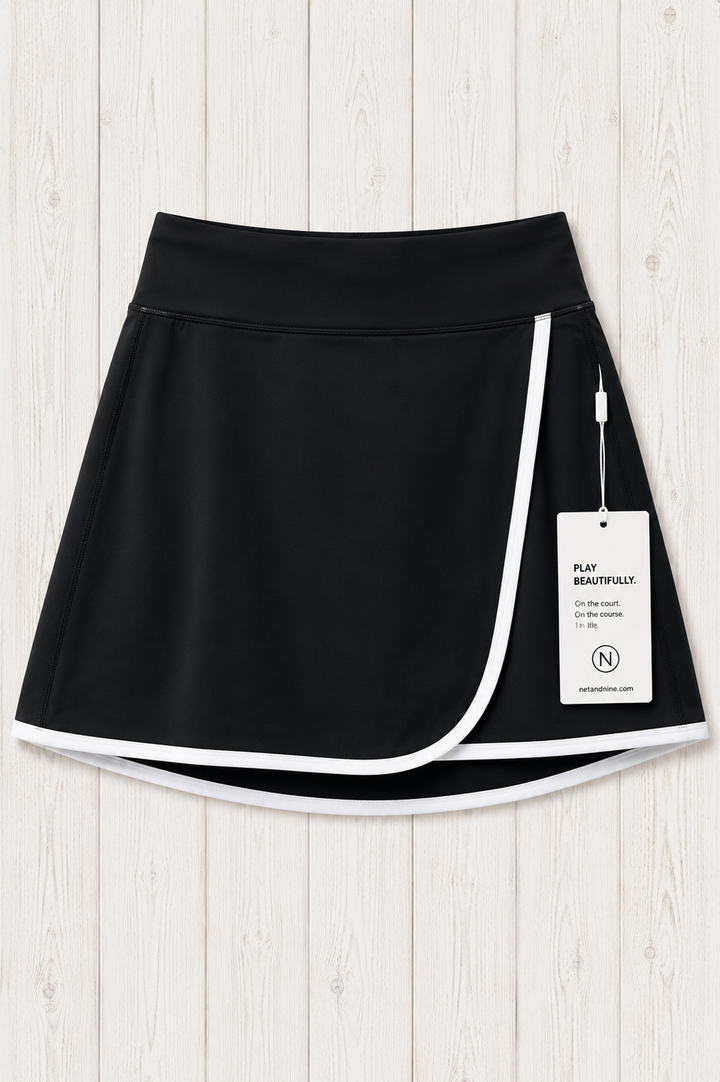 Black Solid Flap Skort