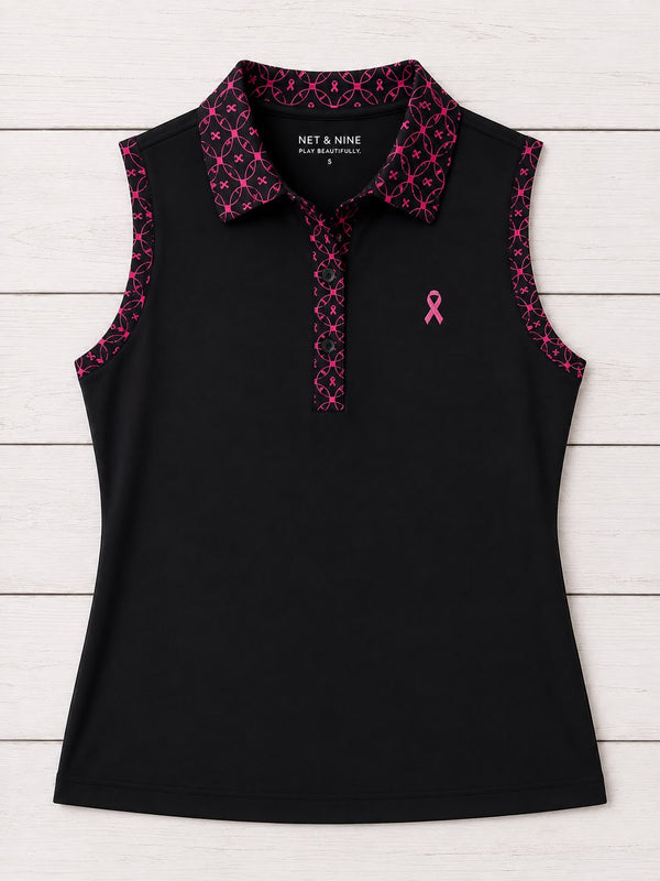 Black Pink Abstract Sleeveless Polo - Pink Out Edition
