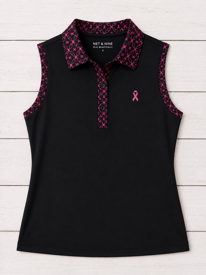 Black Pink Abstract Sleeveless Polo - Pink Out Edition