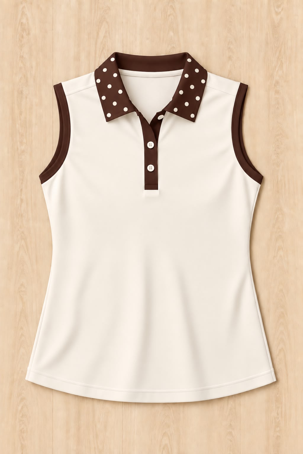 Bone Sleeveless Polo - Chocolate Polka Dot Trim
