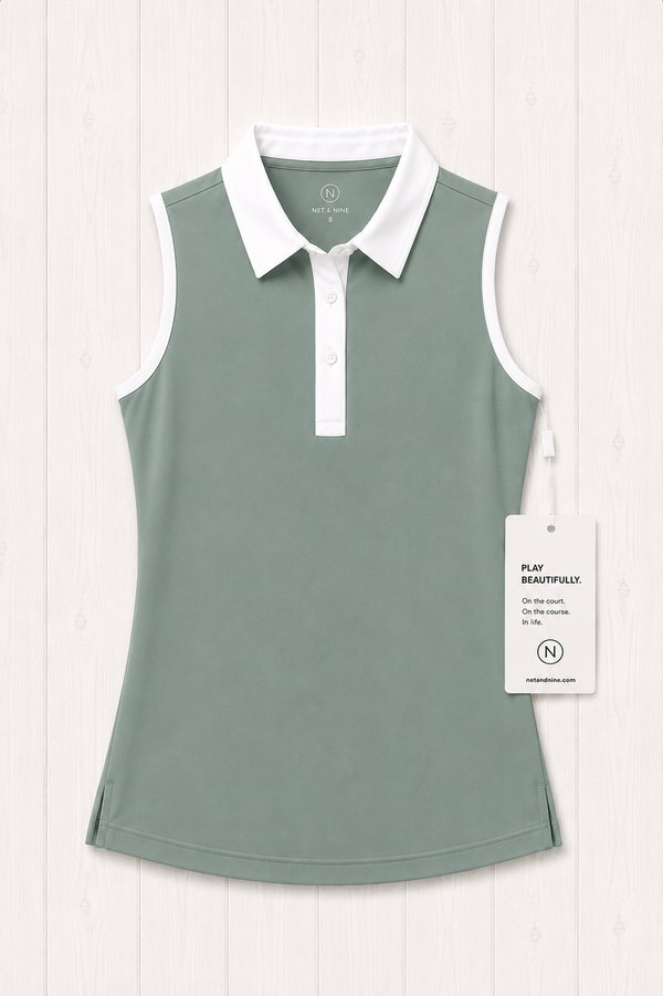 Coastal Sage Sleeveless Polo - White Trim