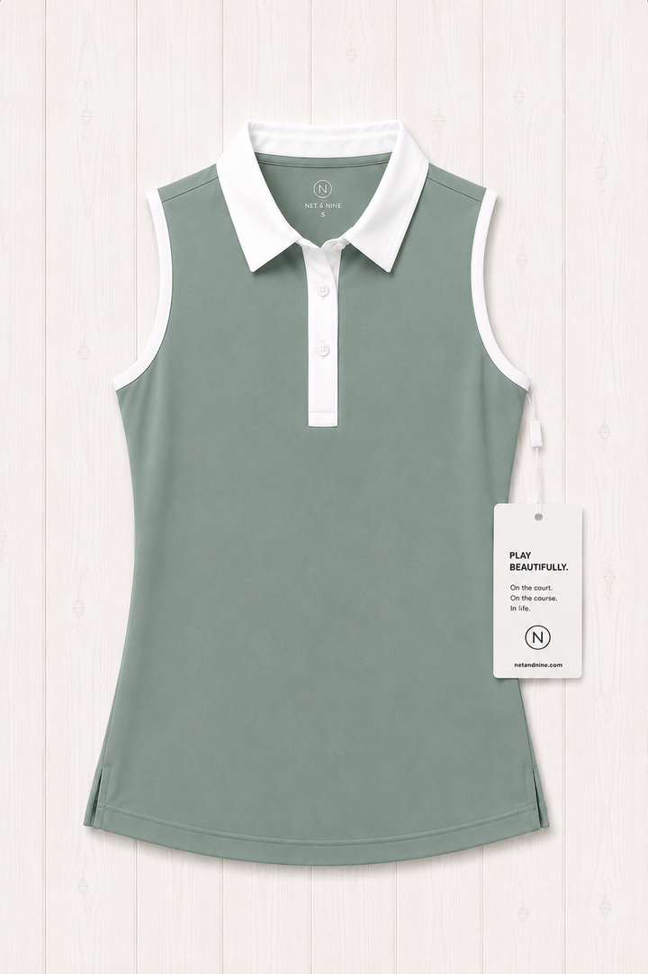 Coastal Sage Sleeveless Polo - White Trim