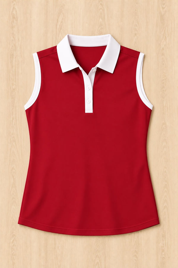 Cardinal Sleeveless Polo - White Trim