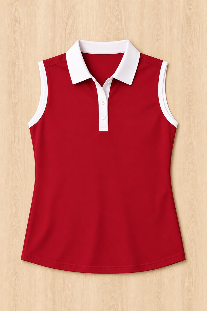 Cardinal Sleeveless Polo - White Trim