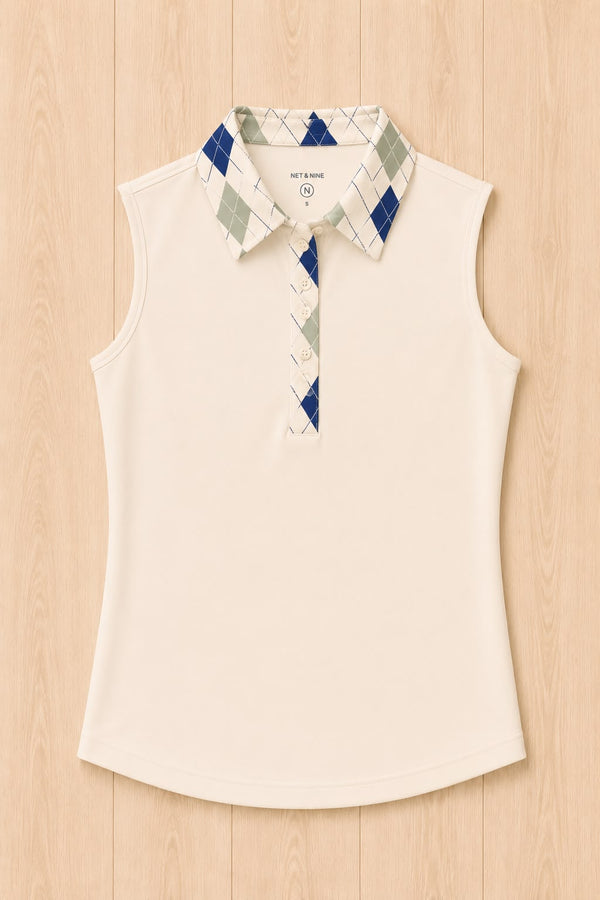 Cream Coastal Sage Deep Navy Argyle Polo