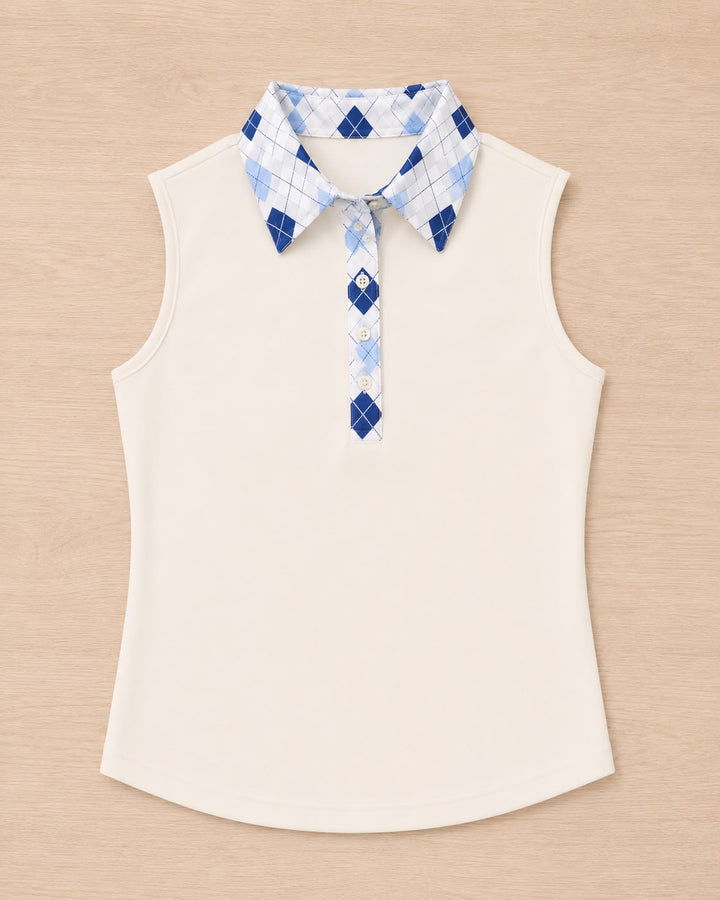 Cream Powder Blue Deep Navy Argyle Polo