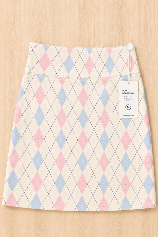 Cream Soft Pink Powder Blue Argyle Straight Skort