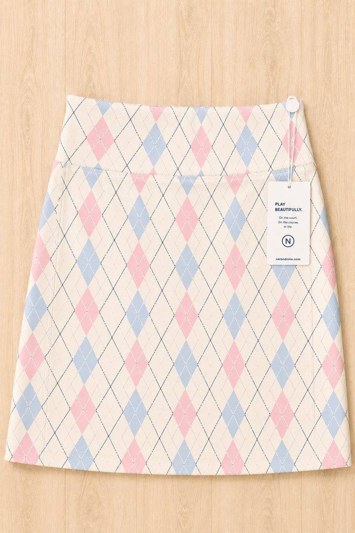 Cream Soft Pink Powder Blue Argyle Straight Skort