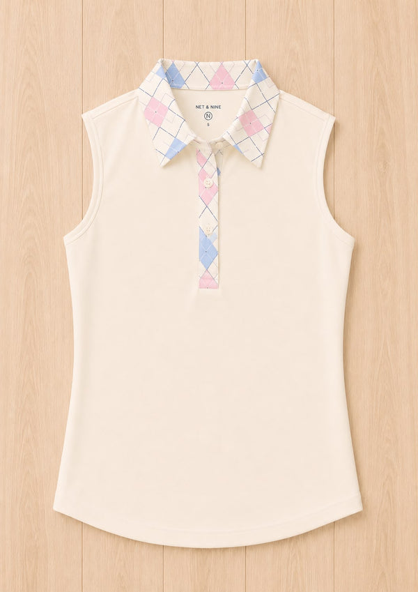 Cream Soft Pink Powder Blue Argyle Polo