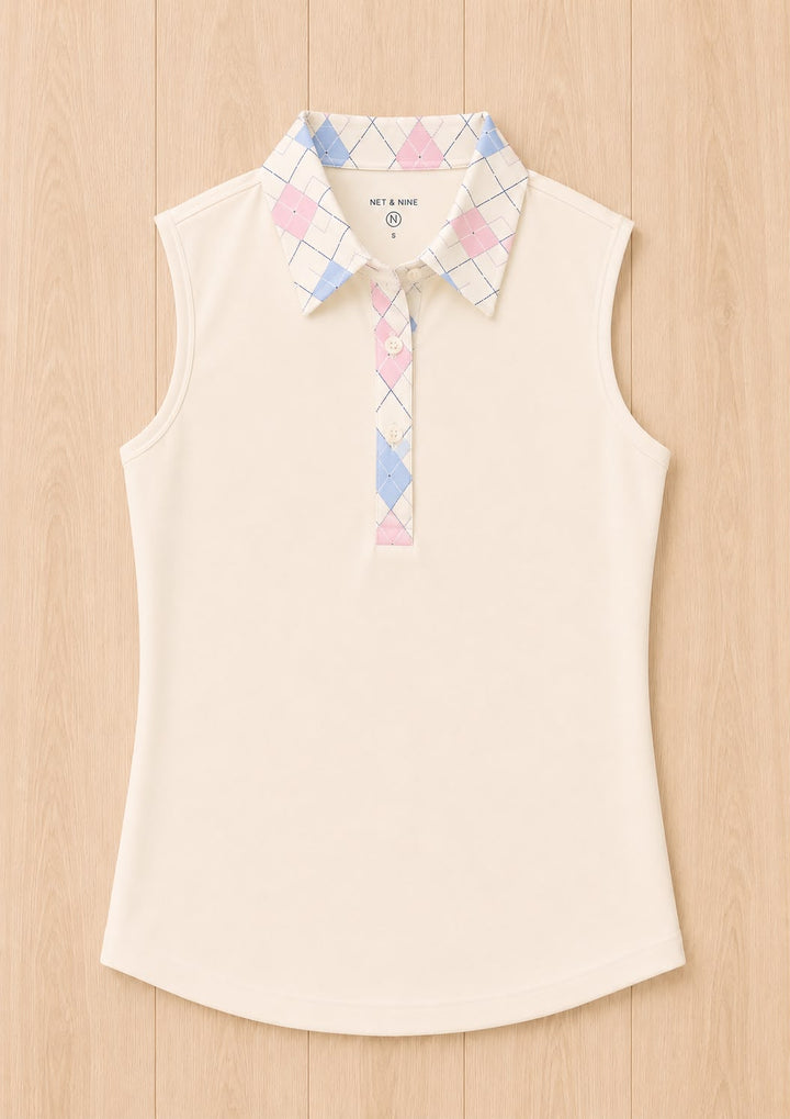 Cream Soft Pink Powder Blue Argyle Polo