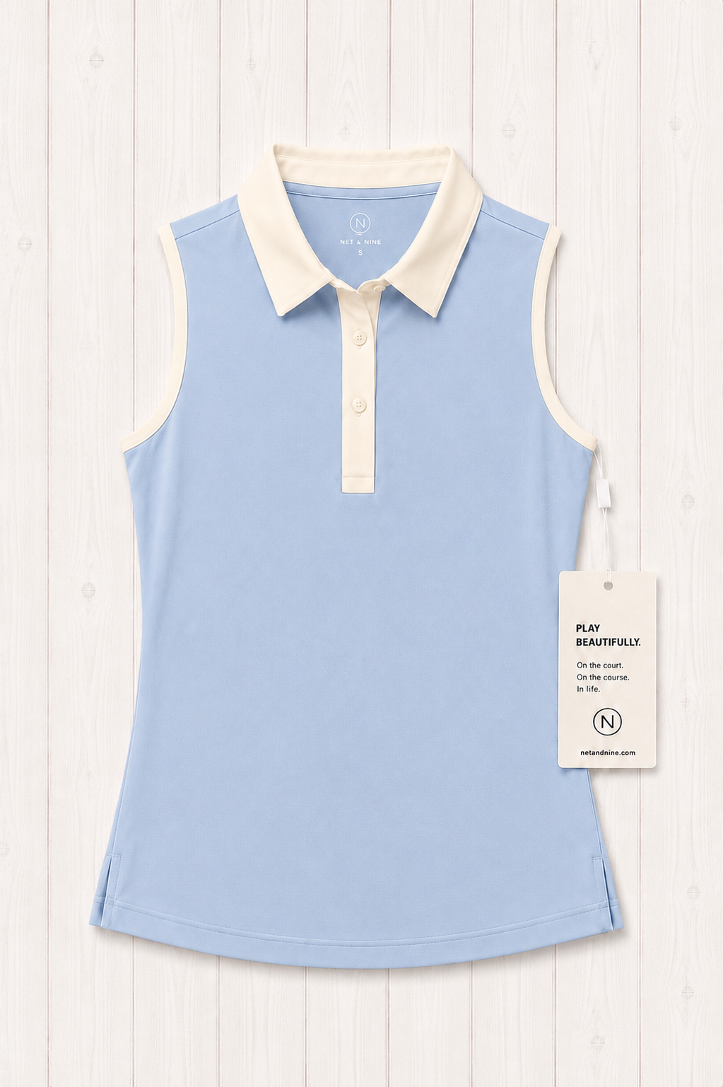 Powder Blue Sleeveless Polo - Cream Trim