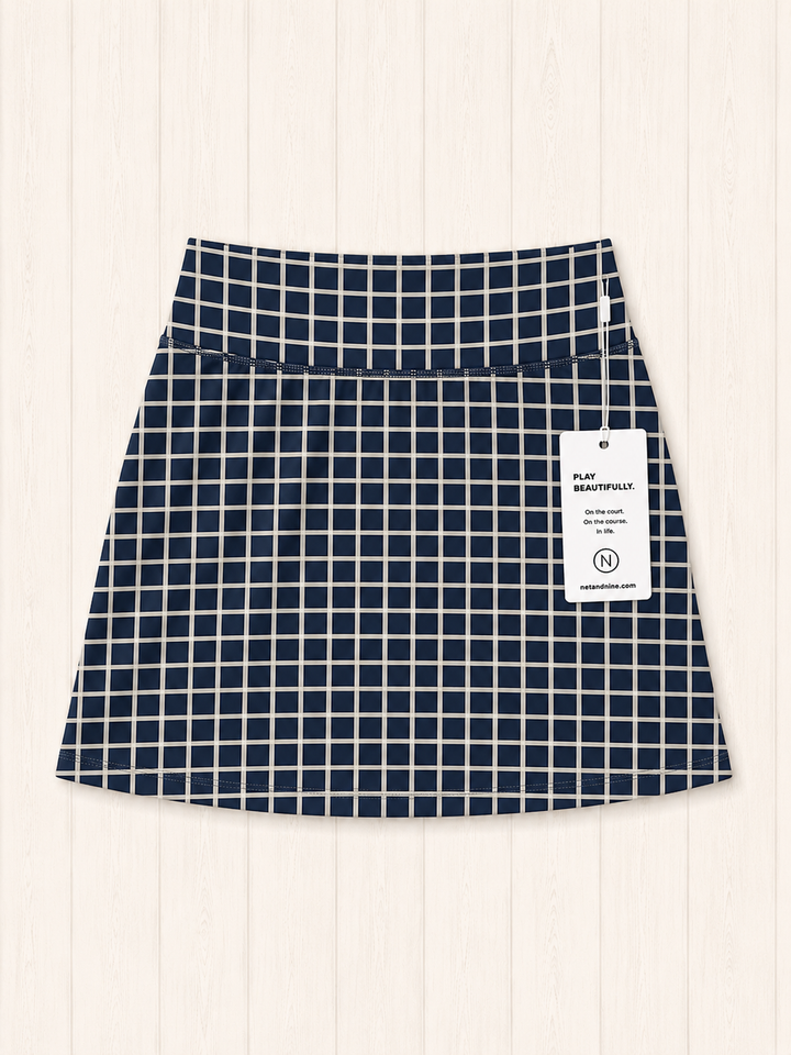 Deep Navy Gingham Straight Skort