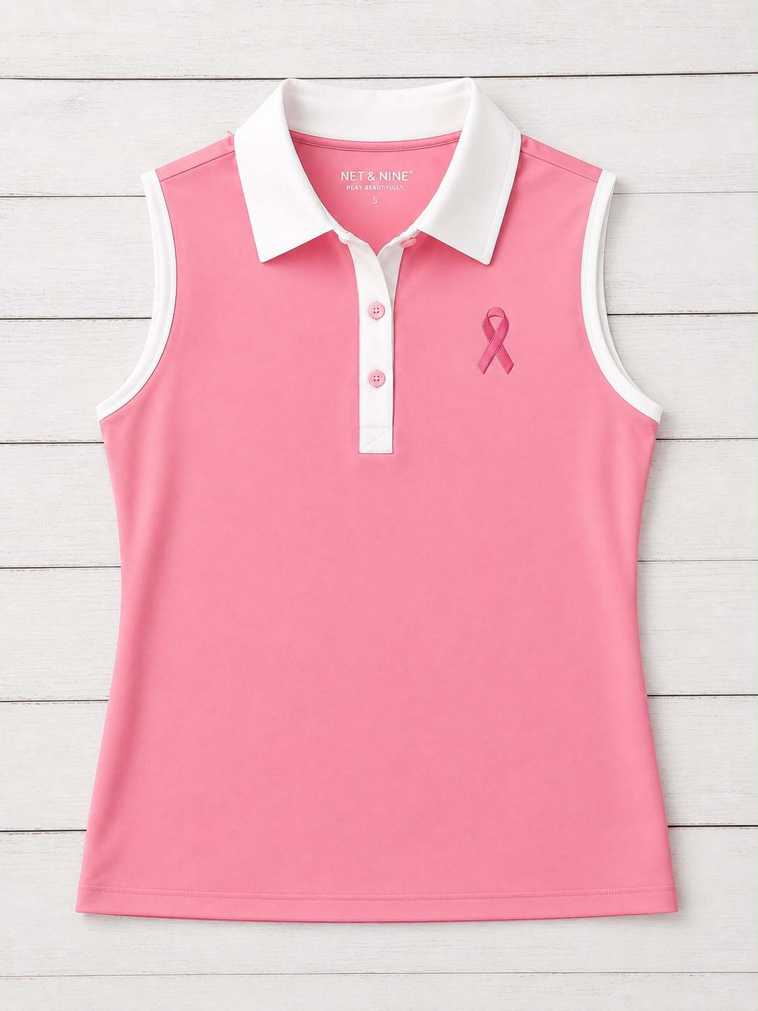Pink Gingham Sleeveless Polo - Pink Out Edition