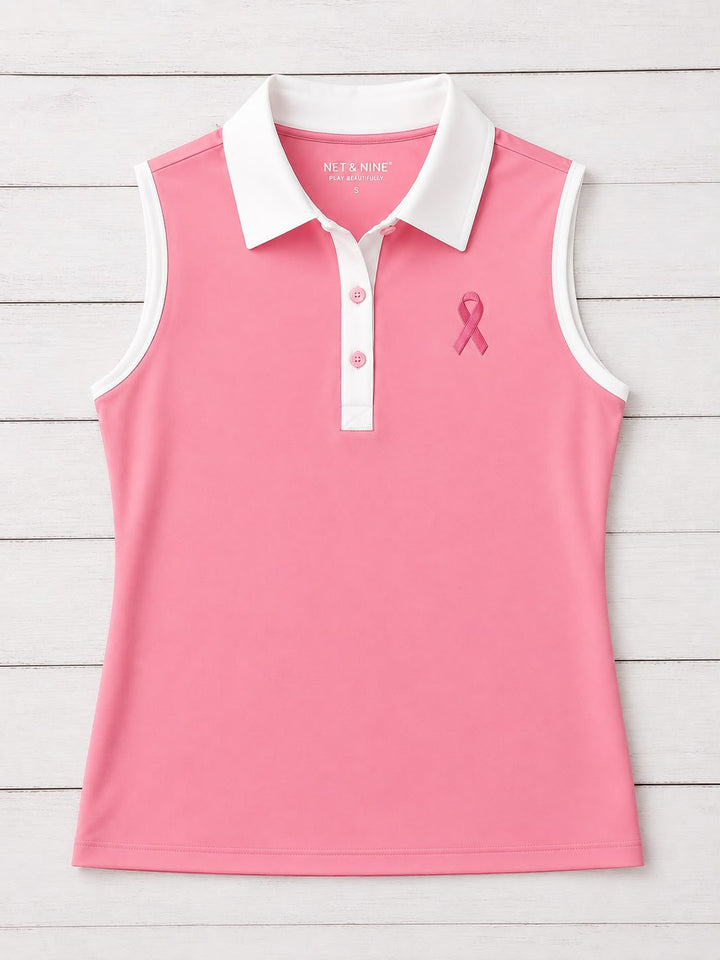 Pink Gingham Sleeveless Polo - Pink Out Edition