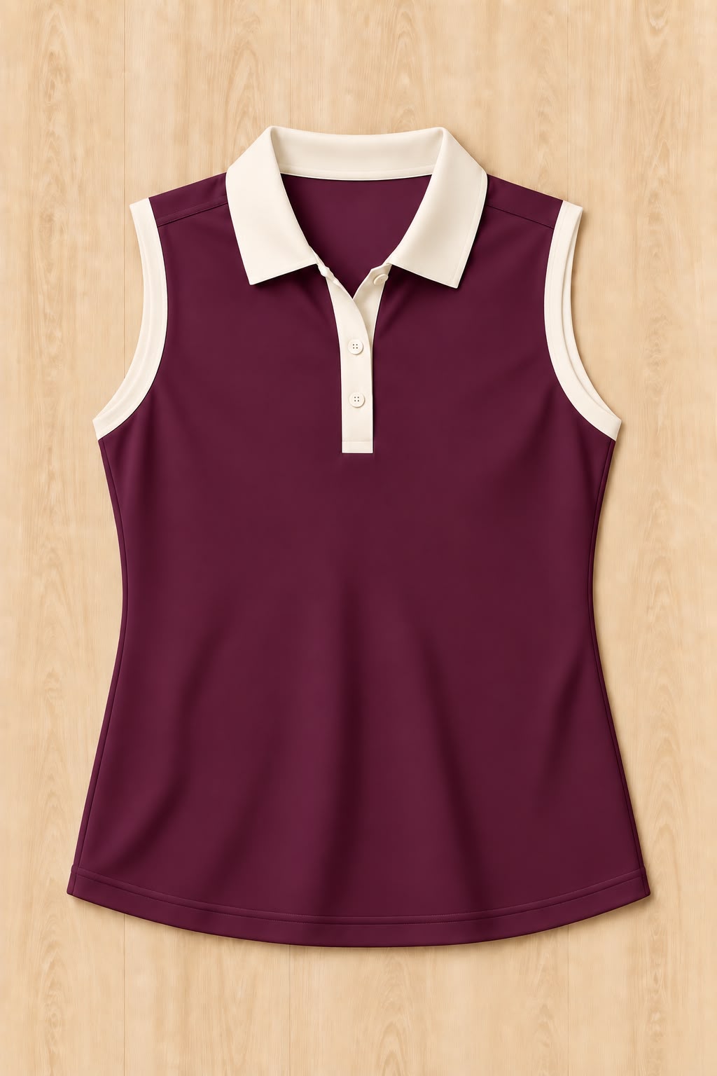 Plum Wine Sleeveless Polo - Bone Trim