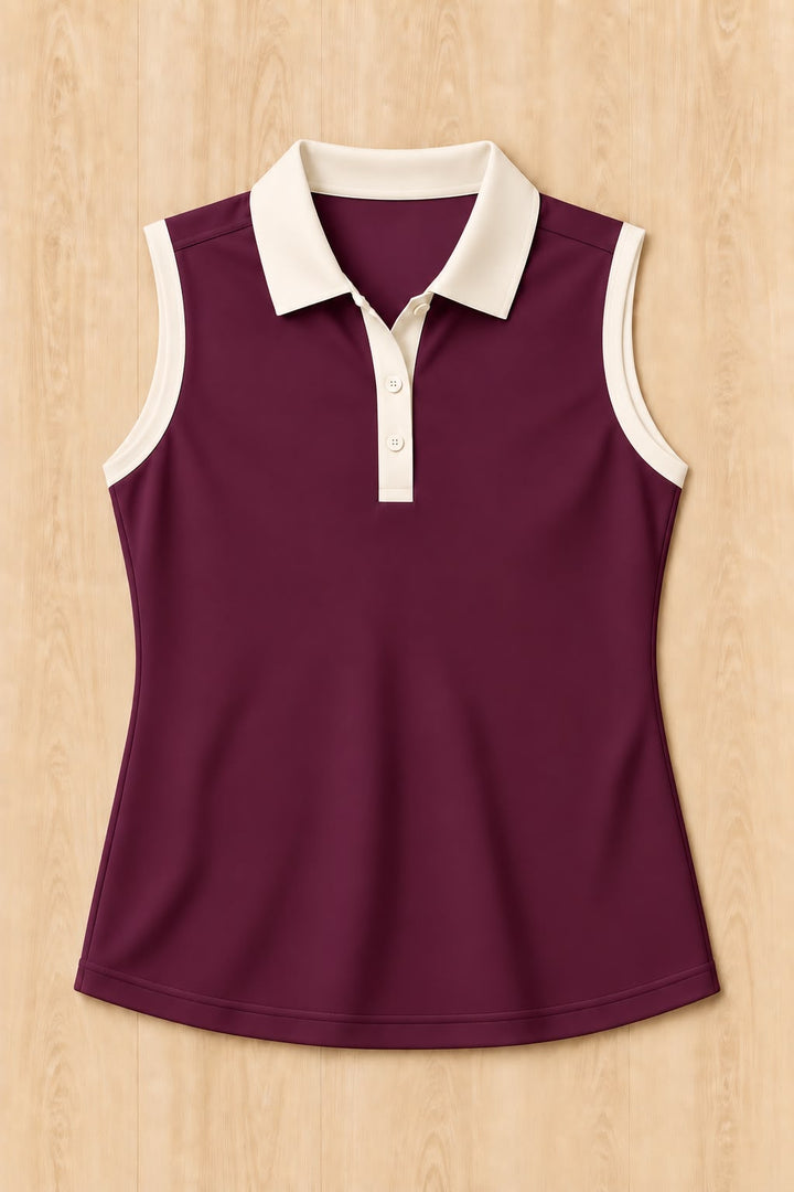 Plum Wine Sleeveless Polo - Bone Trim