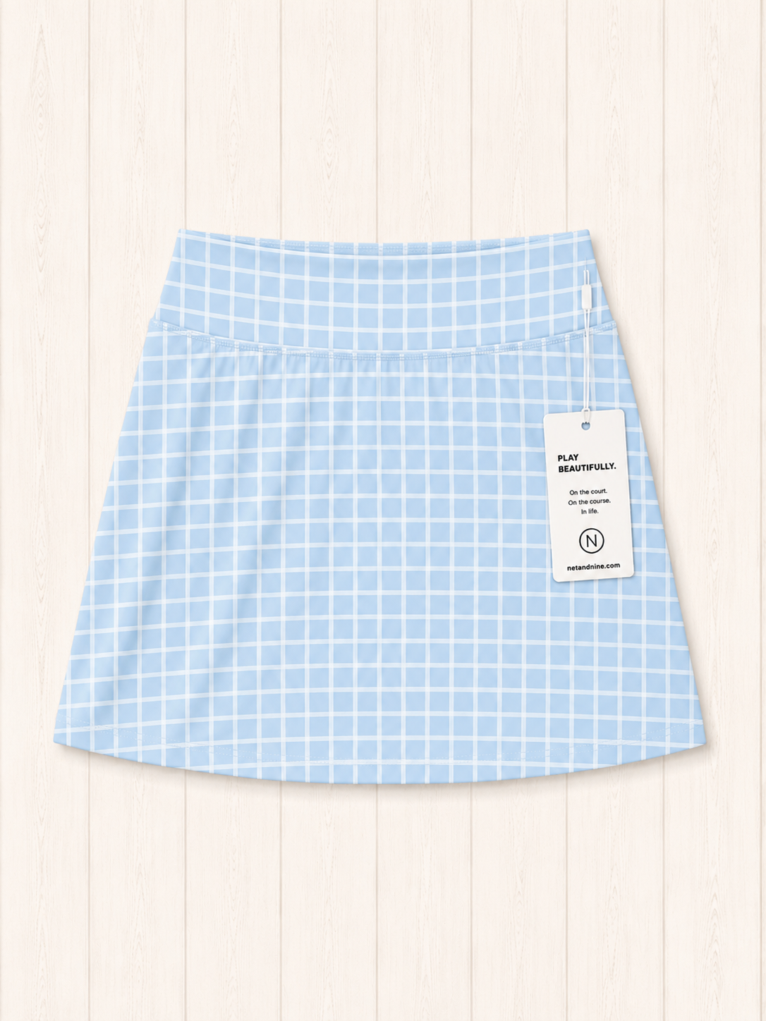 Powder Blue Gingham Straight Skort