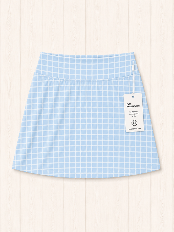 Powder Blue Gingham Straight Skort