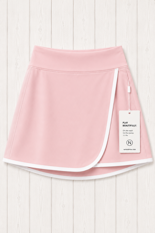 Solid Soft Pink Wrap Skort - White Trim