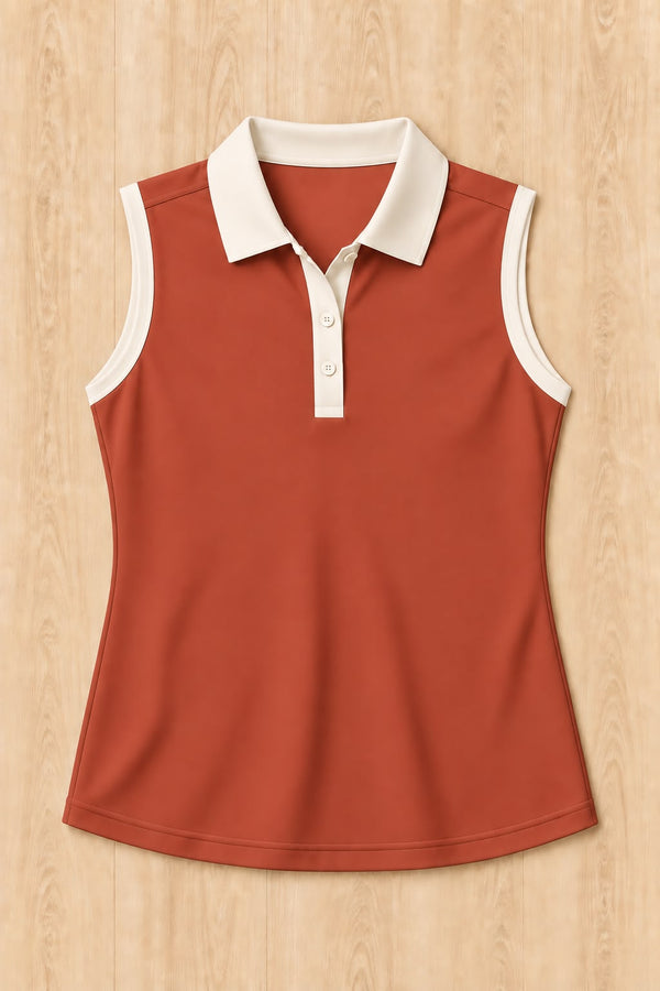 Terra Cotta Sleeveless Polo - Bone Trim