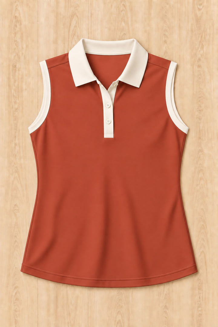 Terra Cotta Sleeveless Polo - Bone Trim