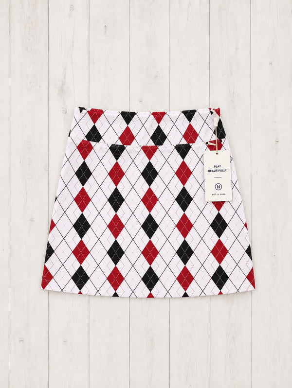 White Cardinal Black Argyle Straight Skort