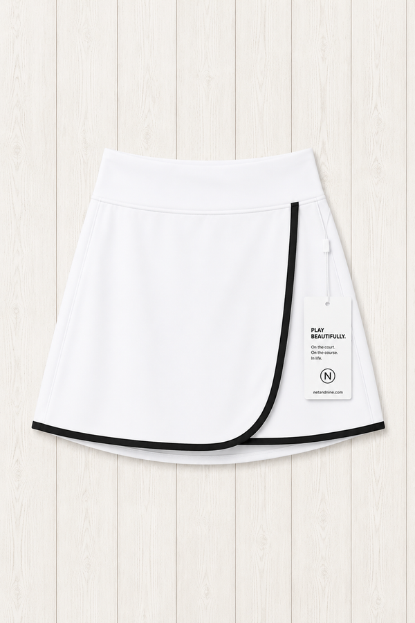 White and Black Solid Flap Skort