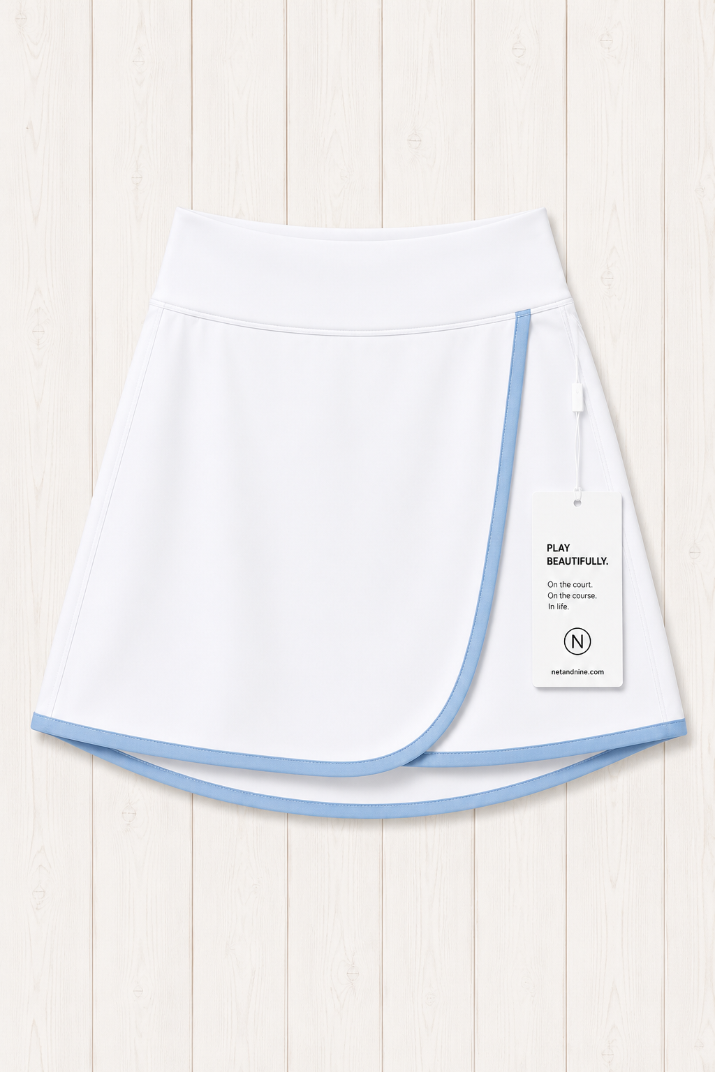 White and Powder Blue Solid Flap Skort