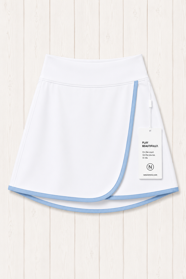 White and Powder Blue Solid Flap Skort