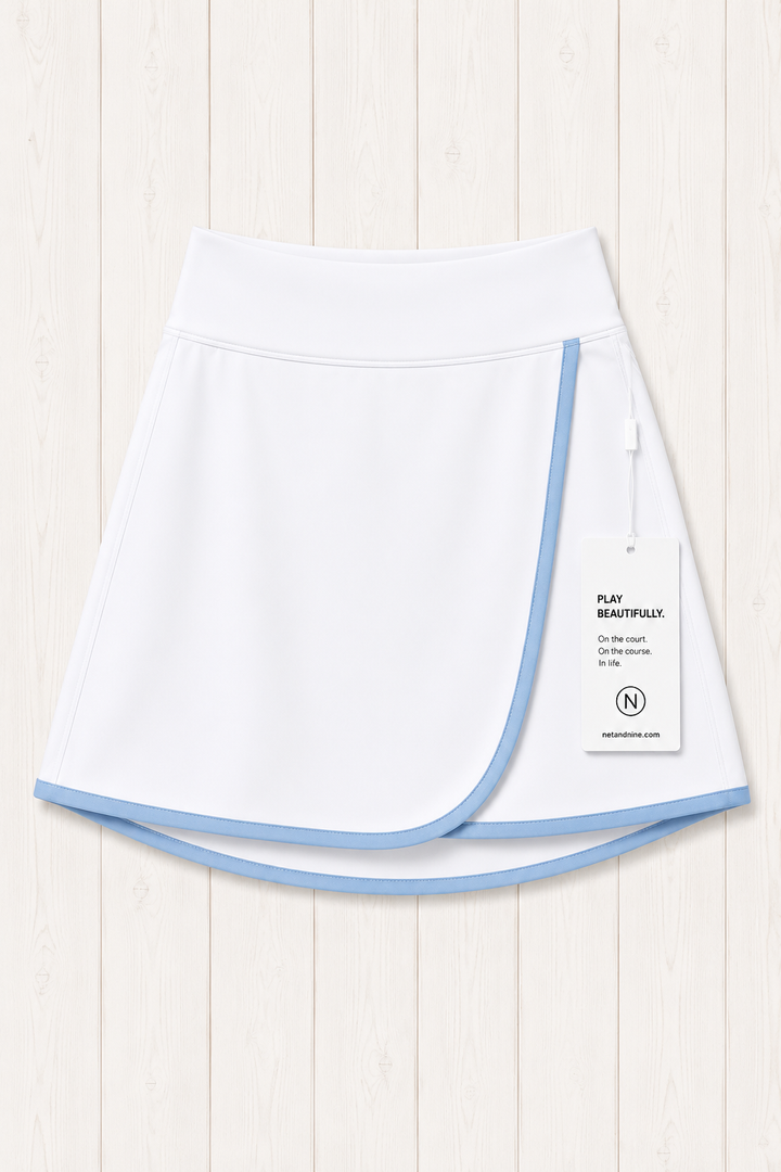 White and Powder Blue Solid Flap Skort